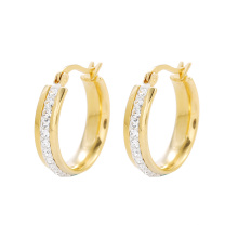 E-595 moda 24K color oro Rhinestone de acero inoxidable simples pendientes de aro de las mujeres